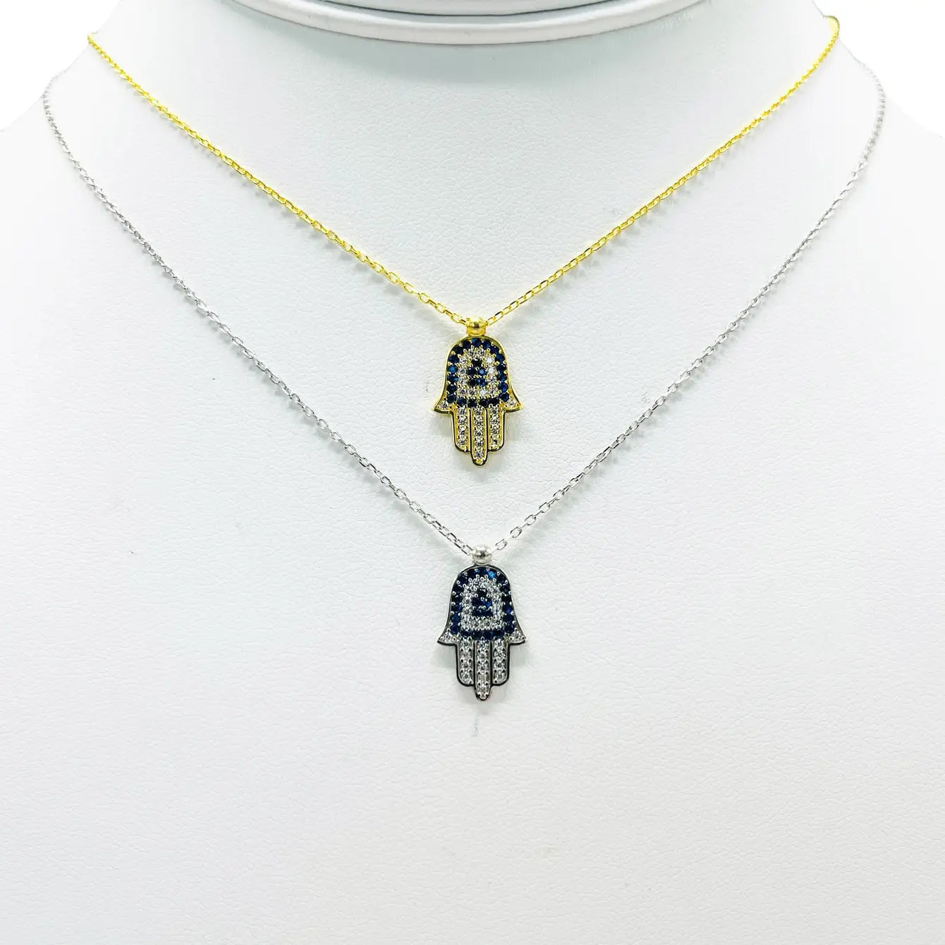 925 Sterling Silver Gold Plated Hamsa Evil Eye Necklace