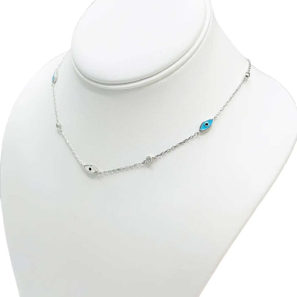 925 Sterling Silver Oval Evil Eye Necklace