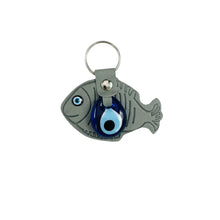 Load image into Gallery viewer, Leather Fish Evileye Keychain - Set of 11 Colors
