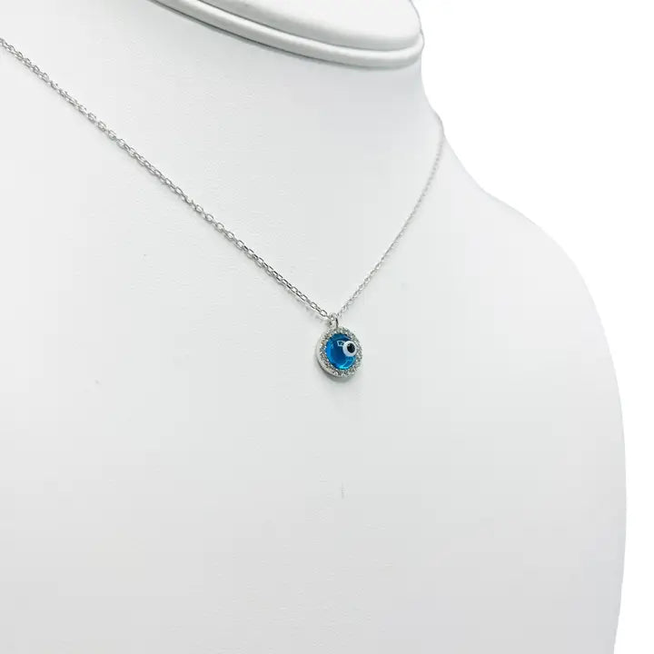 925 Sterling Silver - Round Evileye Stoned Necklace