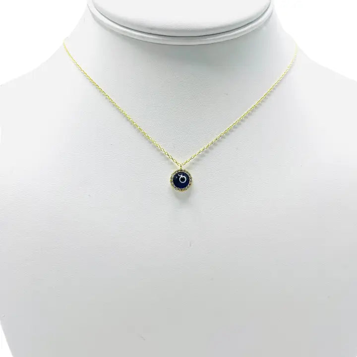 925 Sterling Silver - Round Evileye Stoned Necklace