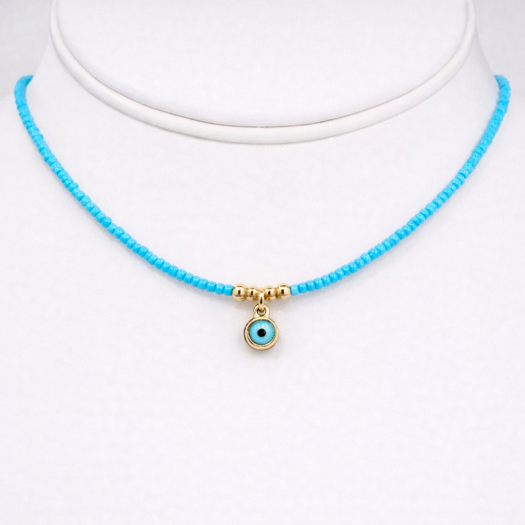 Blue Evil Eye Beaded Necklace - Two Color, Protection