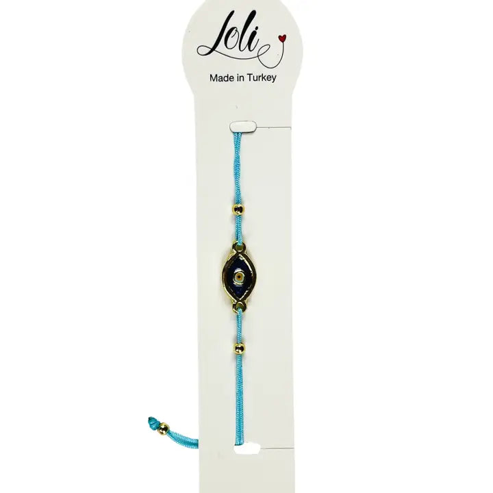 Gold Plated Navy Oval Evileye Bracelet