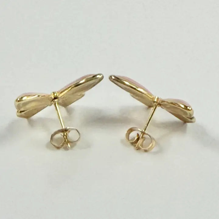 Stainless Steel Gold Enamel Pink Butterfly Stud Earrings