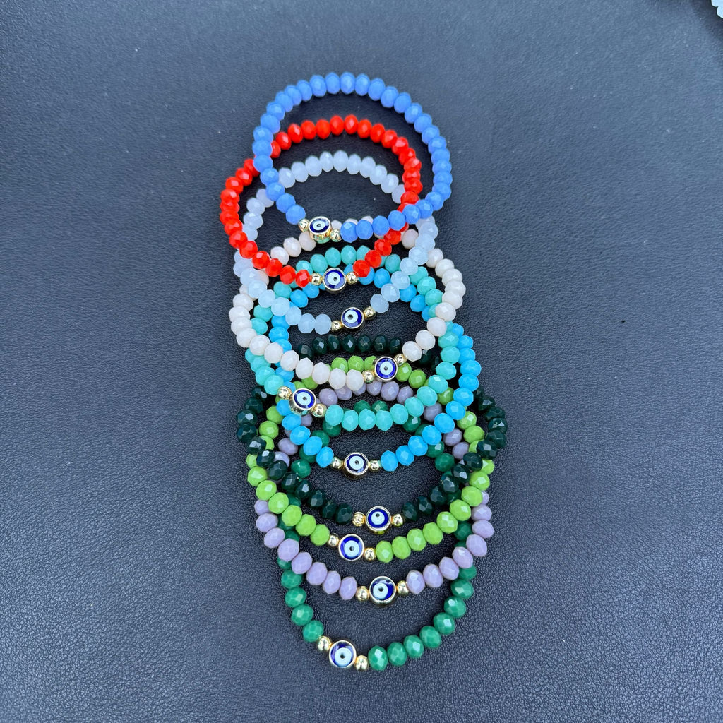 Stretchy Bracelet  |10 Color Mix Set | Evil Eye 6 mm Stone