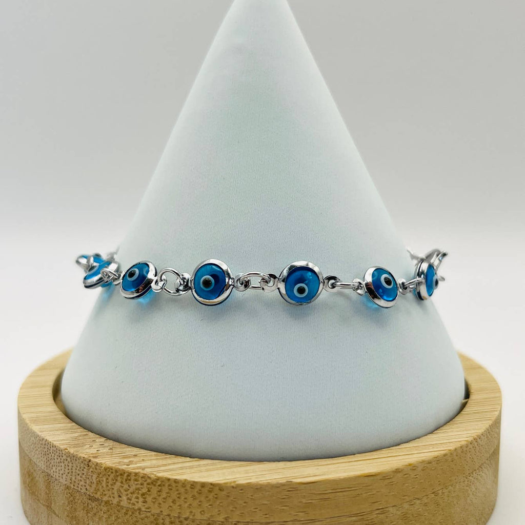 Lux Crystal Chain Evil Eye Bracelet - Silver - Gold Color