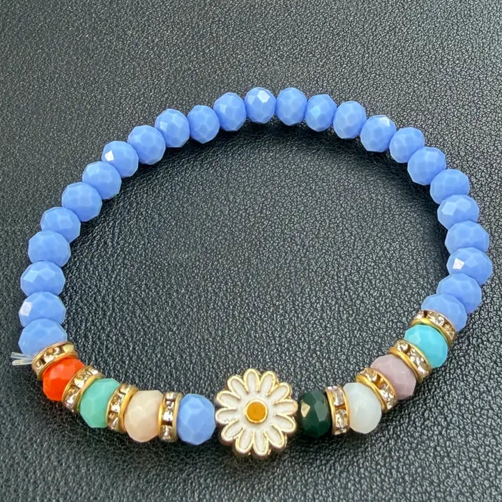 Stretchy Beaded Flower Charm Bracelets – 7 Color Set 