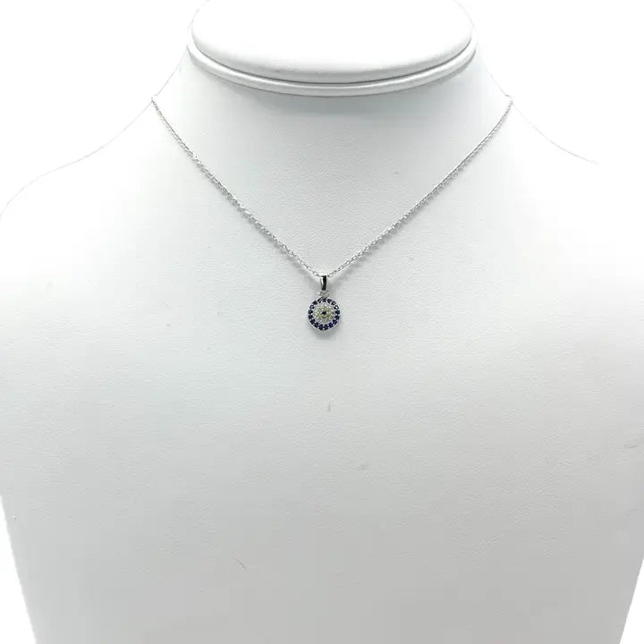 925 Sterling Silver - Classic Small Round Evileye Necklace