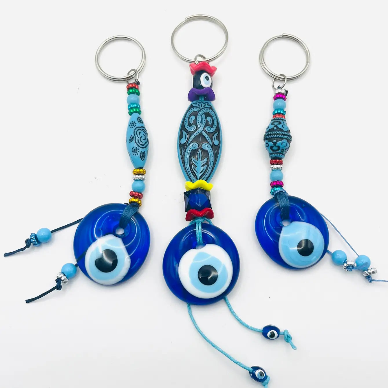 Handmade Patterned Blue Stone Evil Eye Keychain - Turkish