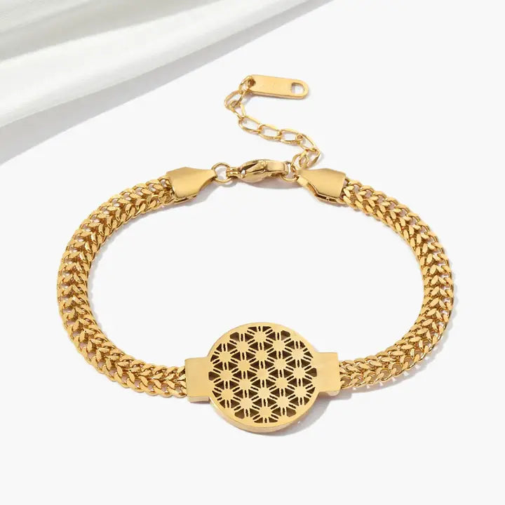 Elegant Stainless Steel Flower of Life Bracelet - Adjustable