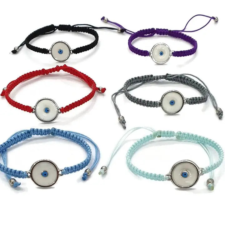 Bracelet Macrame Round Evileye Evil Eye Enamel Silver & Gold
