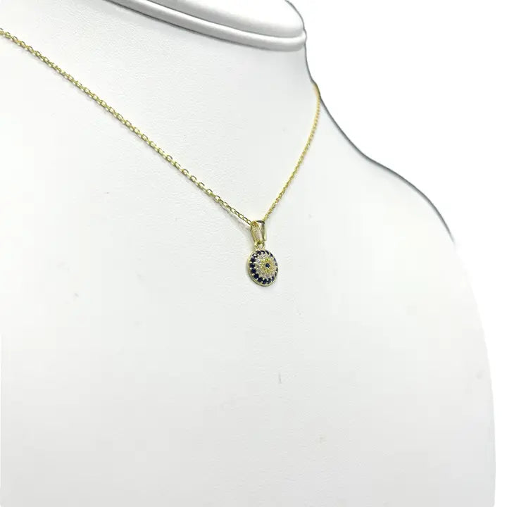 925 Sterling Silver - Classic Small Round Evileye Necklace