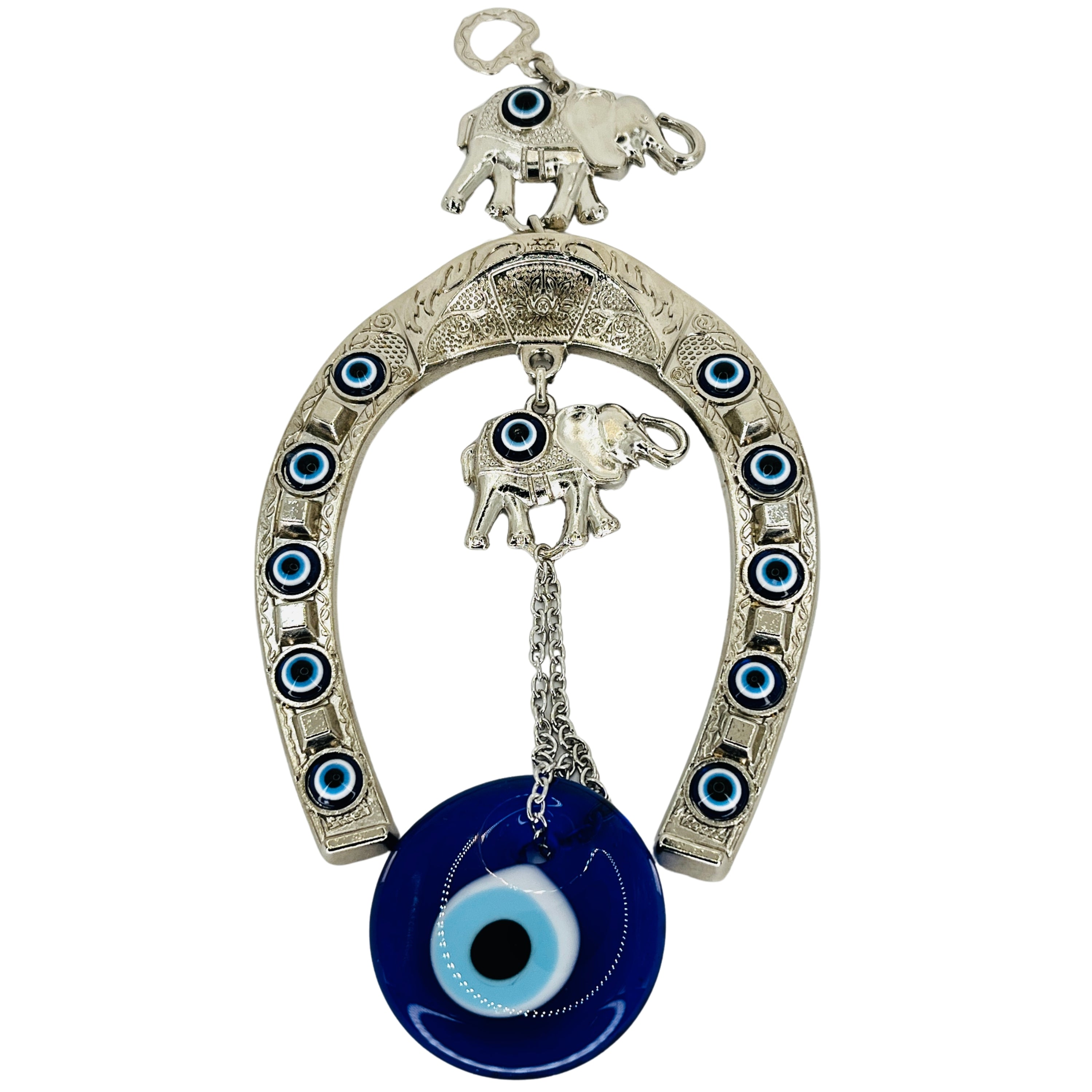 Horseshoe & Elephant Evil Eye Metal Wall Hanging, Luck 