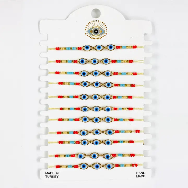 Three Stone Golden Frame Evileye Bracelet Set