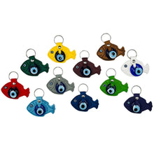 Load image into Gallery viewer, Leather Fish Evileye Keychain - Set of 11 Colors
