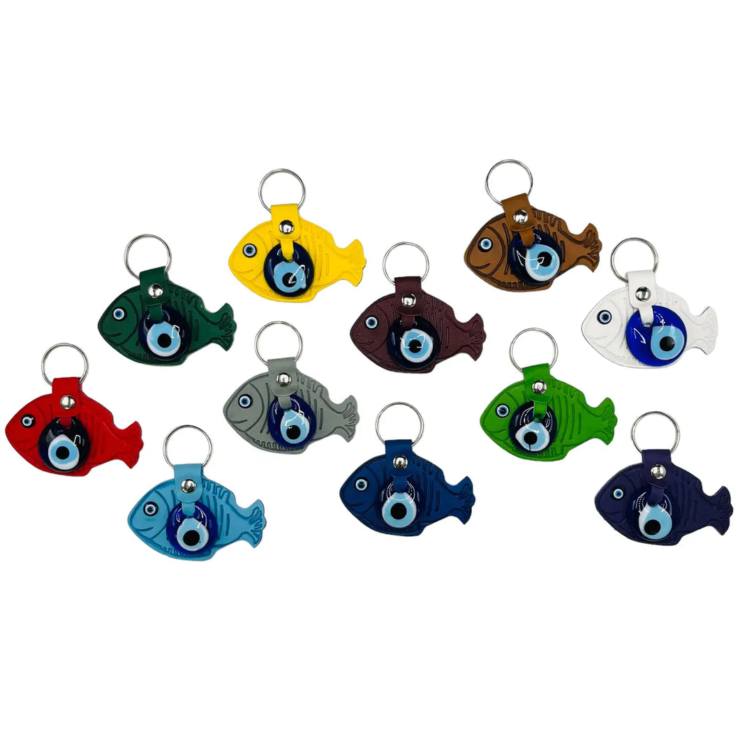 Leather Fish Evileye Keychain - Set of 11 Colors