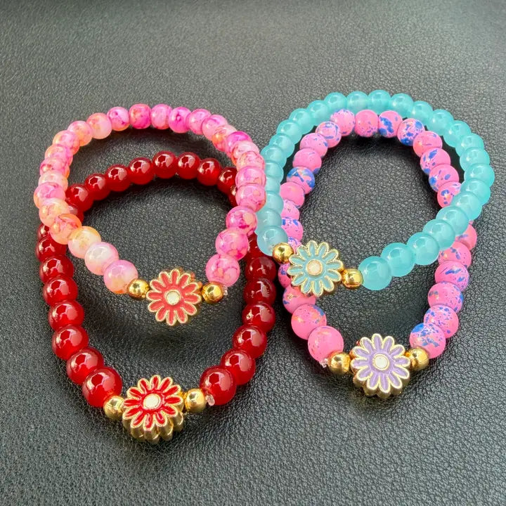 Stretchy Beaded Flower Charm Bracelets – Teen / Petite Fit 