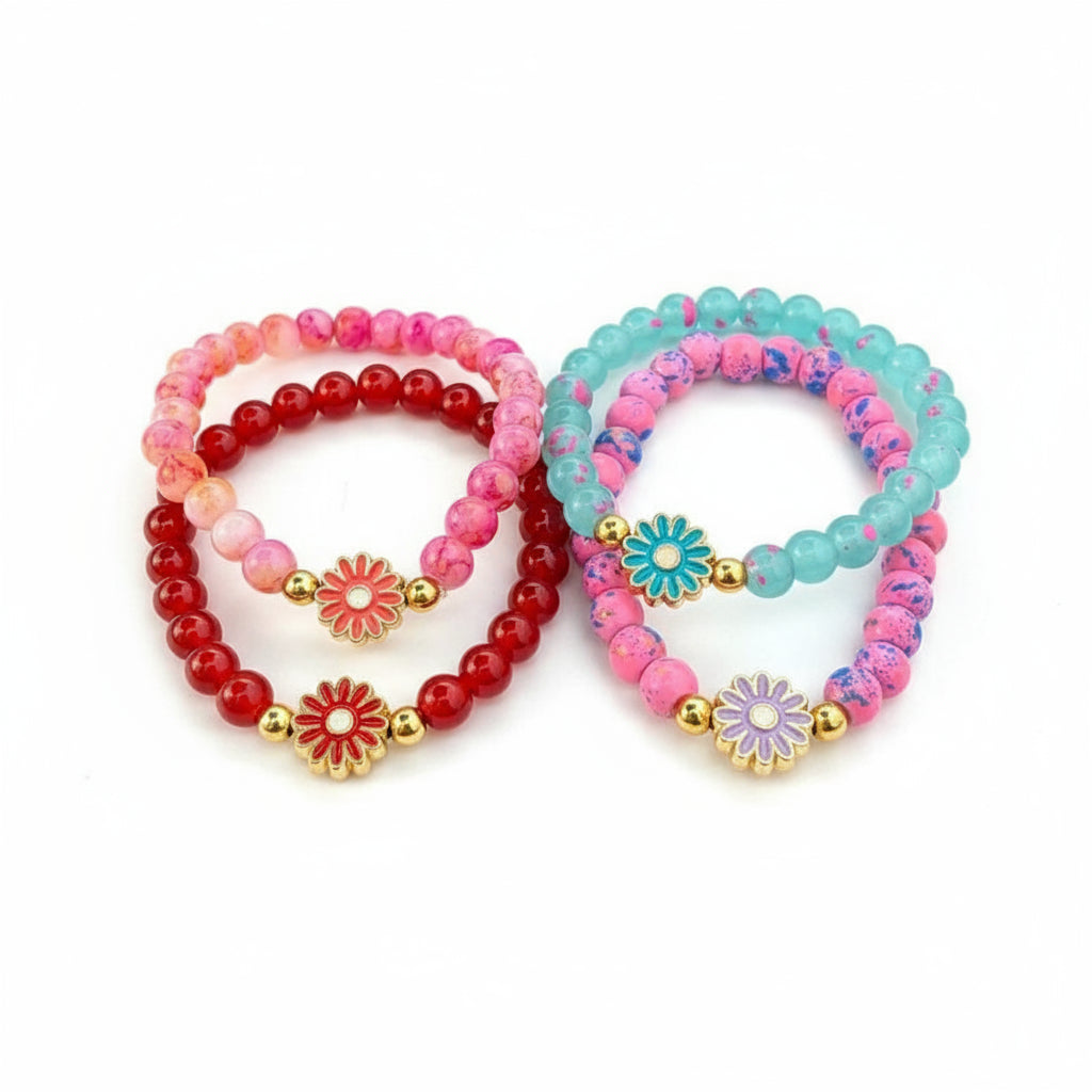 Stretchy Beaded Flower Charm Bracelets – Teen / Petite Fit 