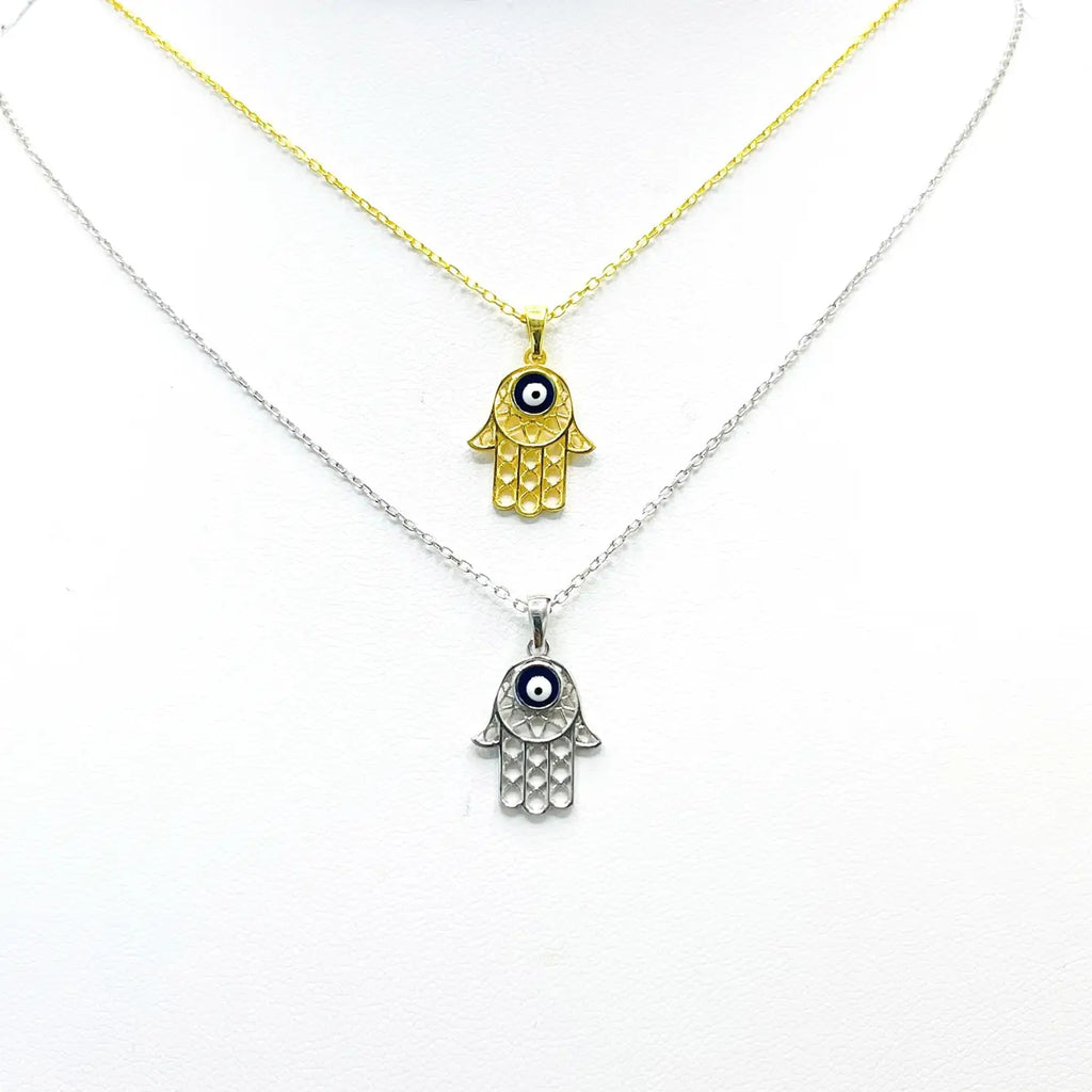 925 Sterling Silver Gold Plated Hamsa Evil Eye Necklace