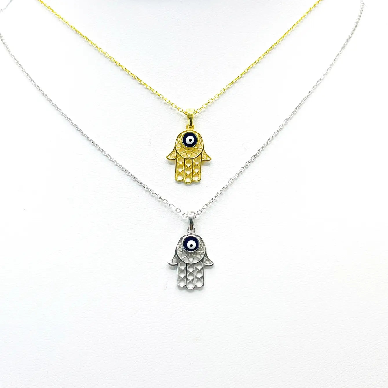 925 Sterling Silver Gold Plated Hamsa Evil Eye Necklace