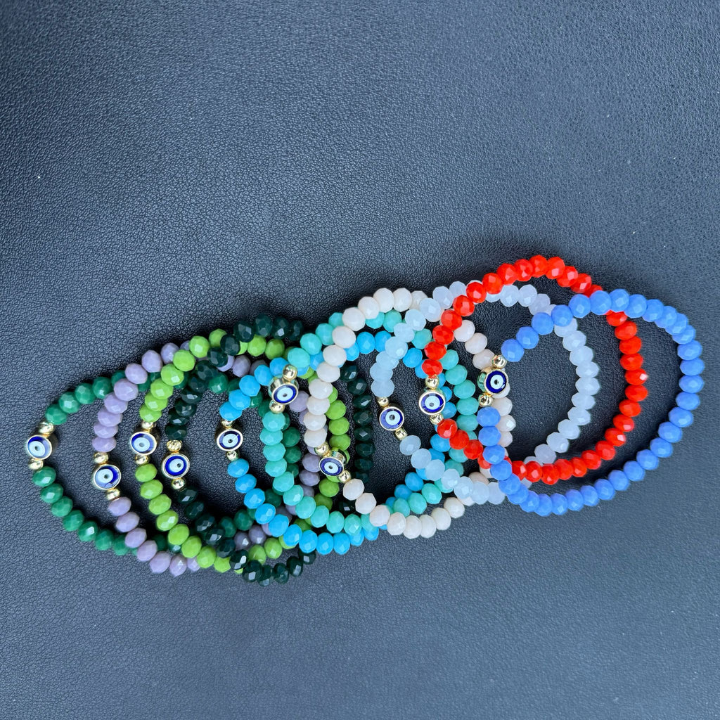 Stretchy Bracelet  |10 Color Mix Set | Evil Eye 6 mm Stone