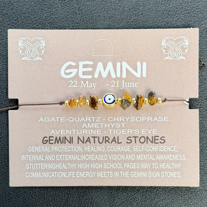 Card Bracelet | Zodiac Bracelet | Natural Stone Evil Eye