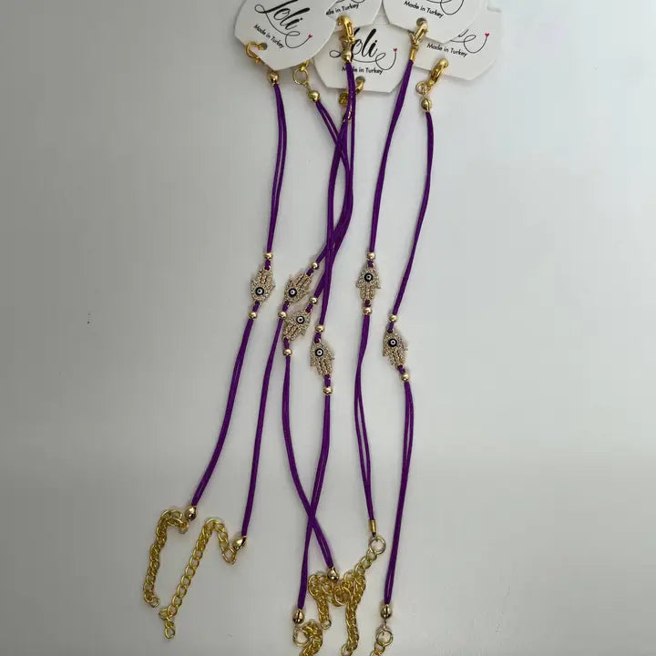 Hamsa Evil Eye String CZ Stone Evil Eye Bracelet