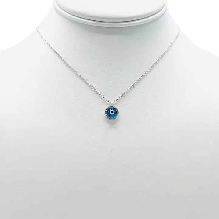 925 Sterling Silver - Round Evileye Stoned Necklace