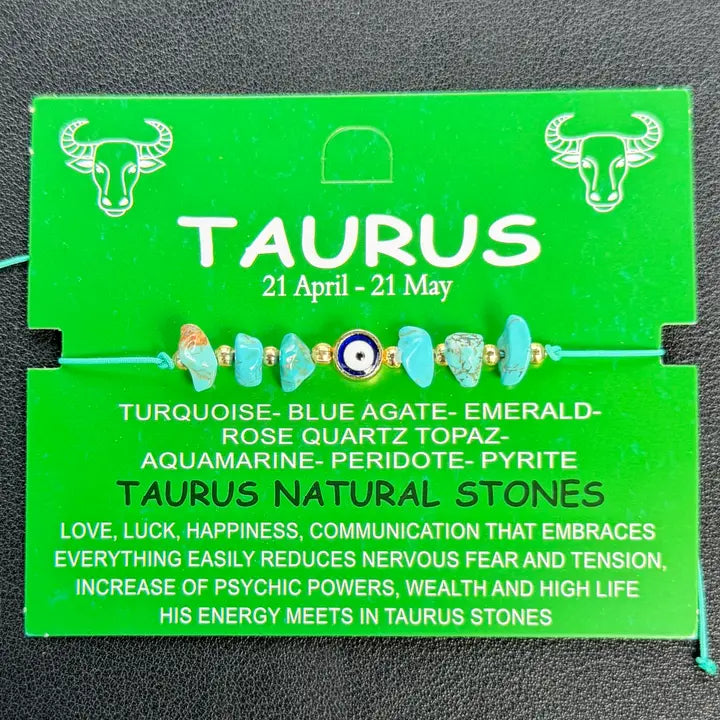 Card Bracelet | Zodiac Bracelet | Natural Stone Evil Eye