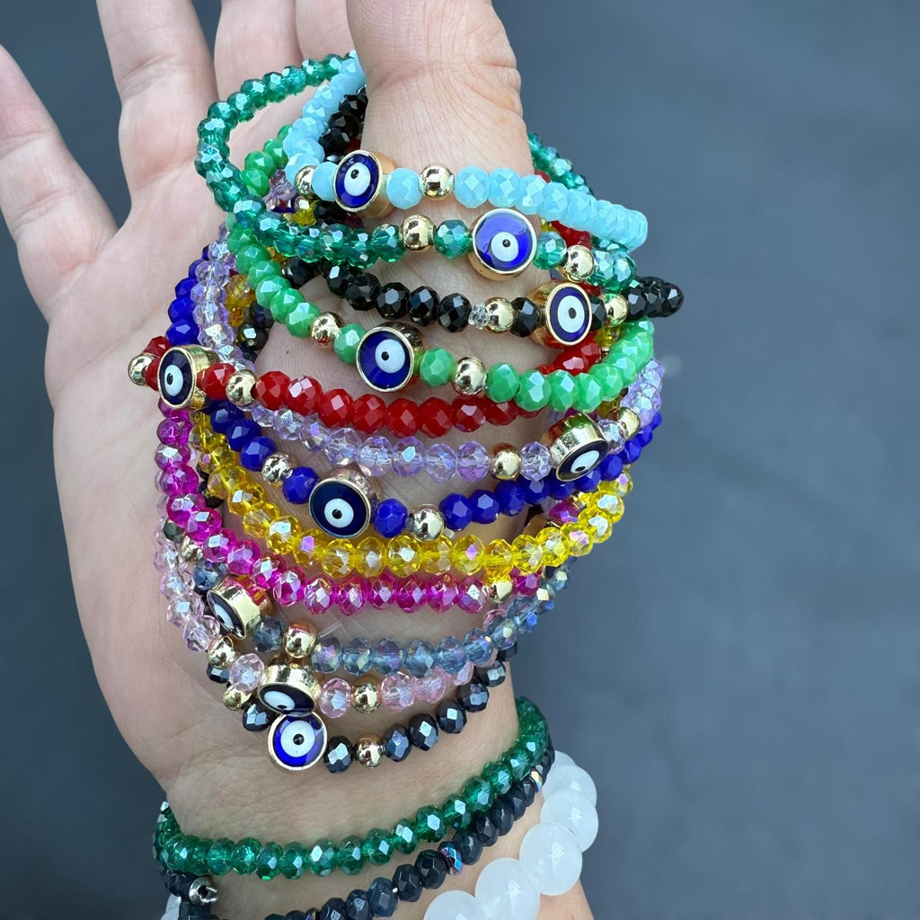 Stretchy Bracelet |12 Color Mix Set | Evil Eye 4 mm Crystal