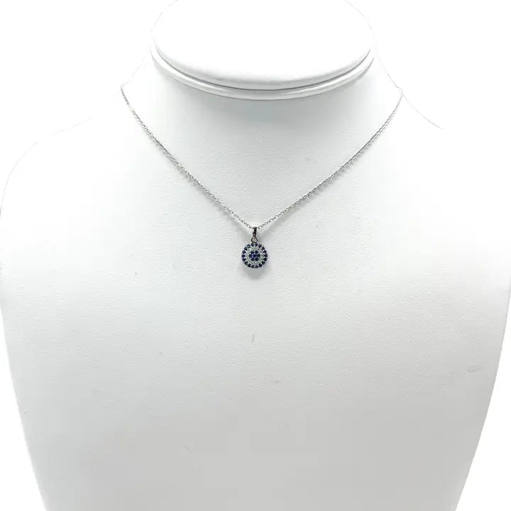 925 Sterling Silver - Small Round Evileye Necklace
