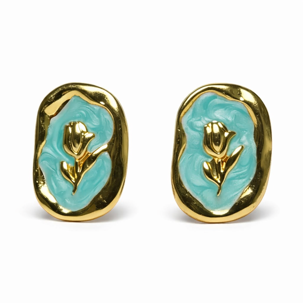 Floral Oval Stud Earrings – 4 Colors