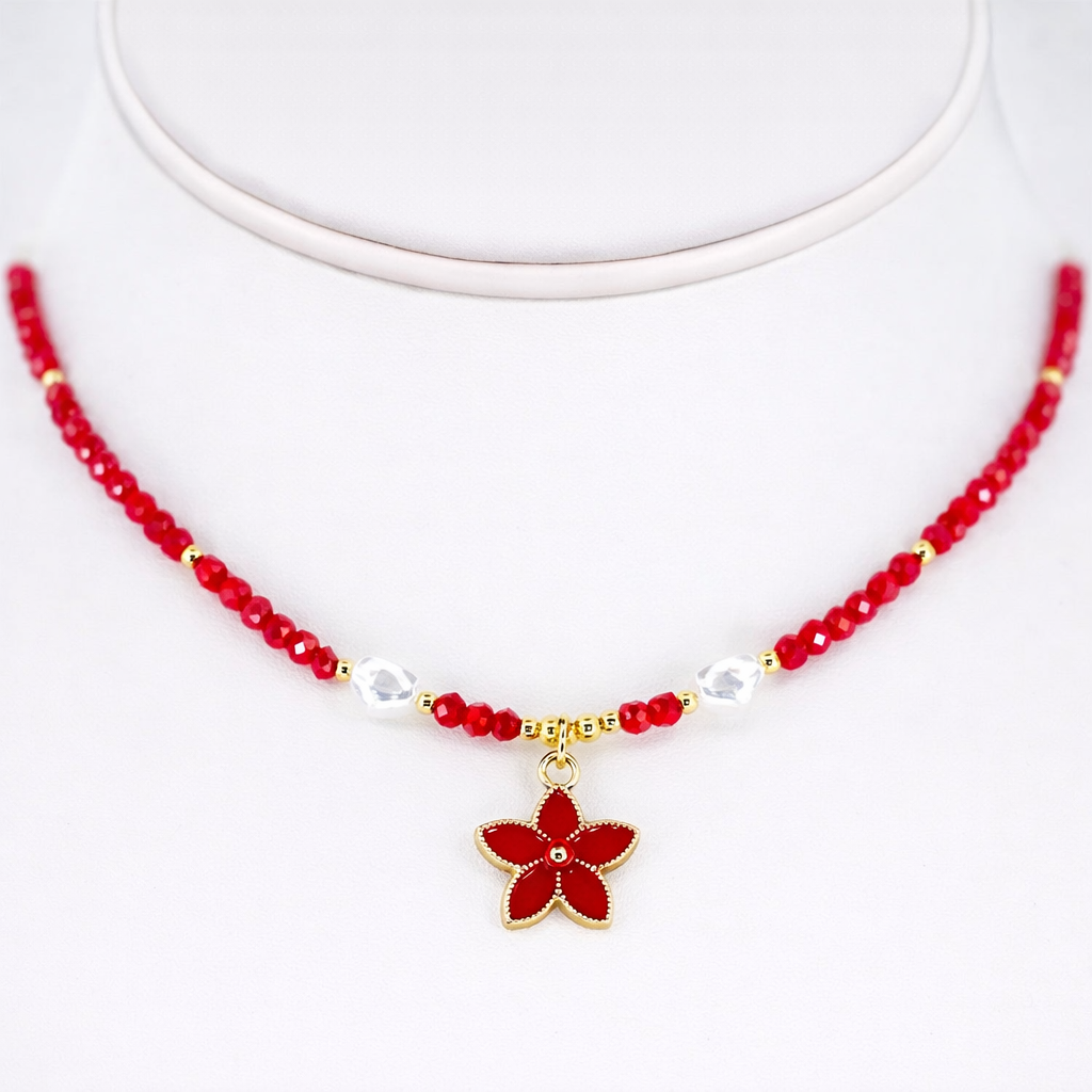 Flower Pendant Beaded Necklace – Floral Elegance, Nature