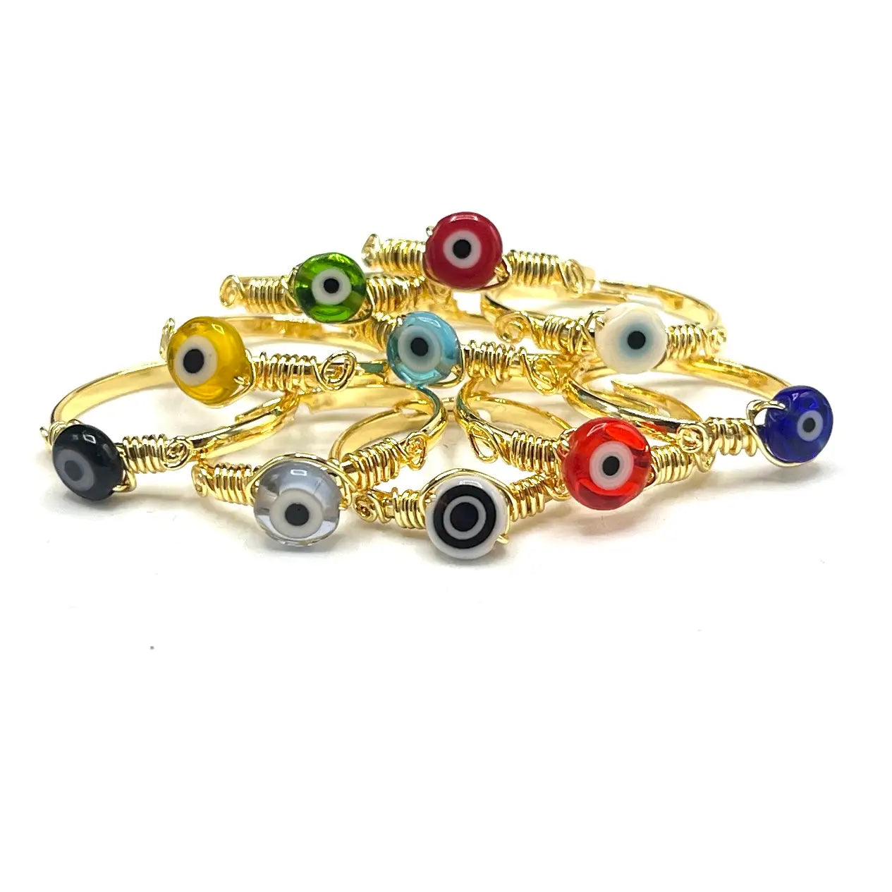 Adjustable Colorful Evil Eye Rings - 100 Piece Set