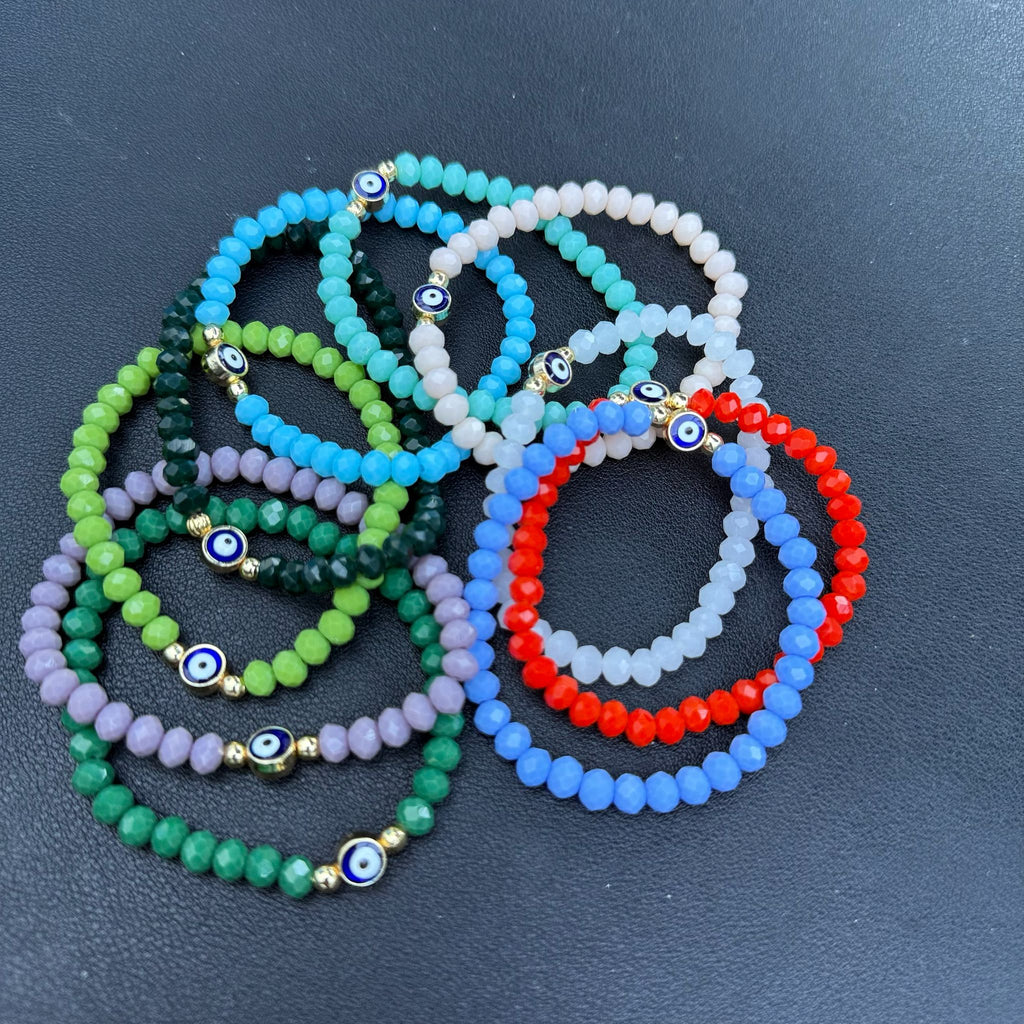 Stretchy Bracelet  |10 Color Mix Set | Evil Eye 6 mm Stone