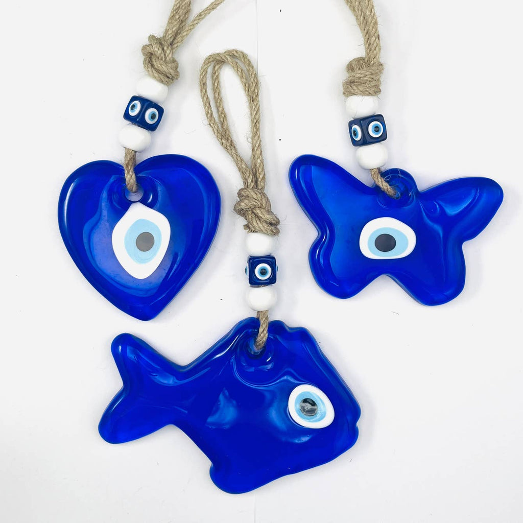 Glass Evil Eye Wall Decor - Heart, Butterfly, and Fish