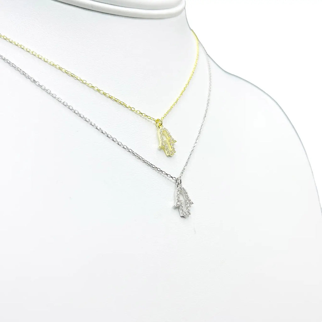 925 Sterling Silver Dainty Hamsa Evil Eye Necklace