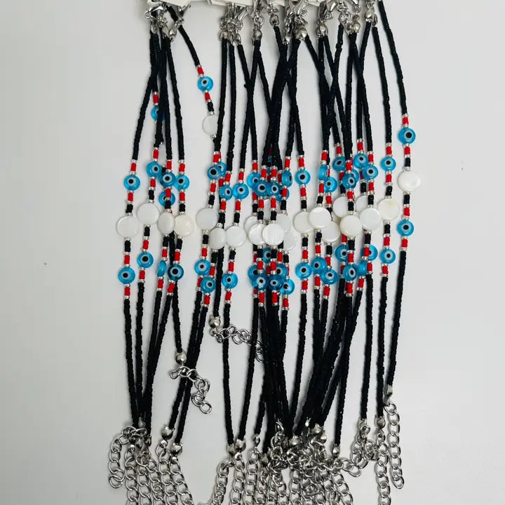 Beaded Evil Eye Sandstone Link Chain Bracelet