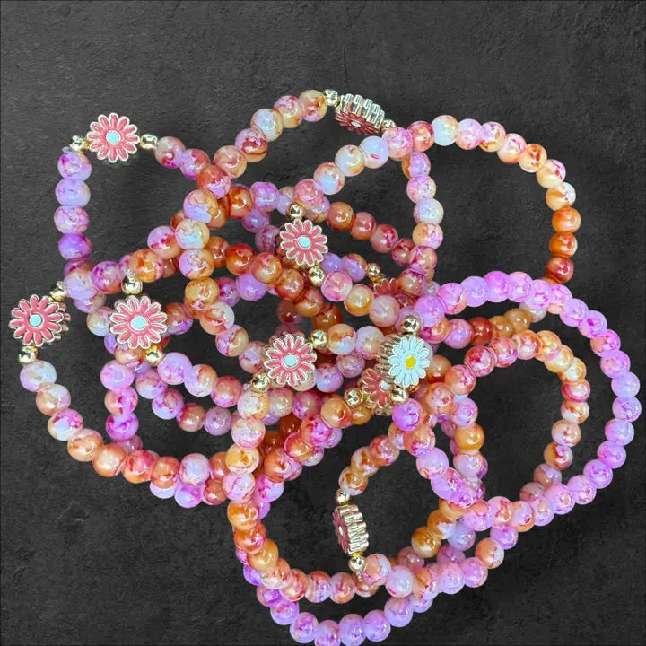 Kids Beaded Flower Charm Bracelet – Assorted Colors
