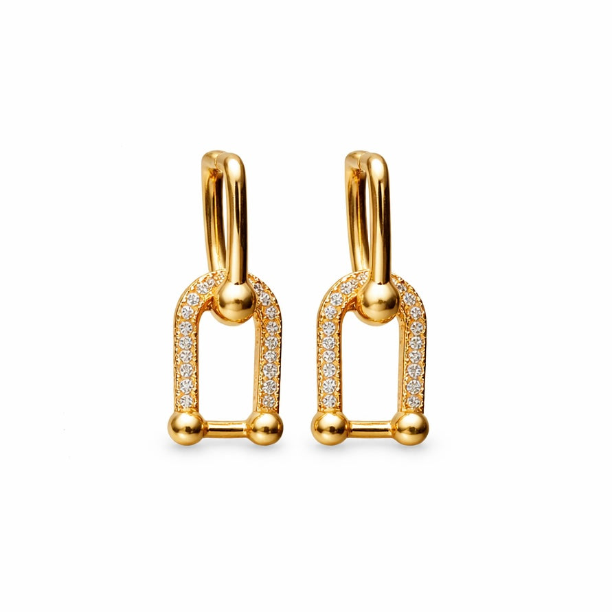 Stainless Steel | Gold U-Link Earrings | Pave Crystal