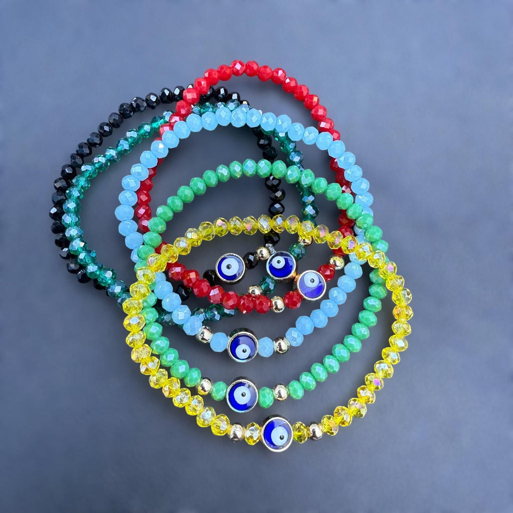Stretchy Bracelet |12 Color Mix Set | Evil Eye 4 mm Crystal
