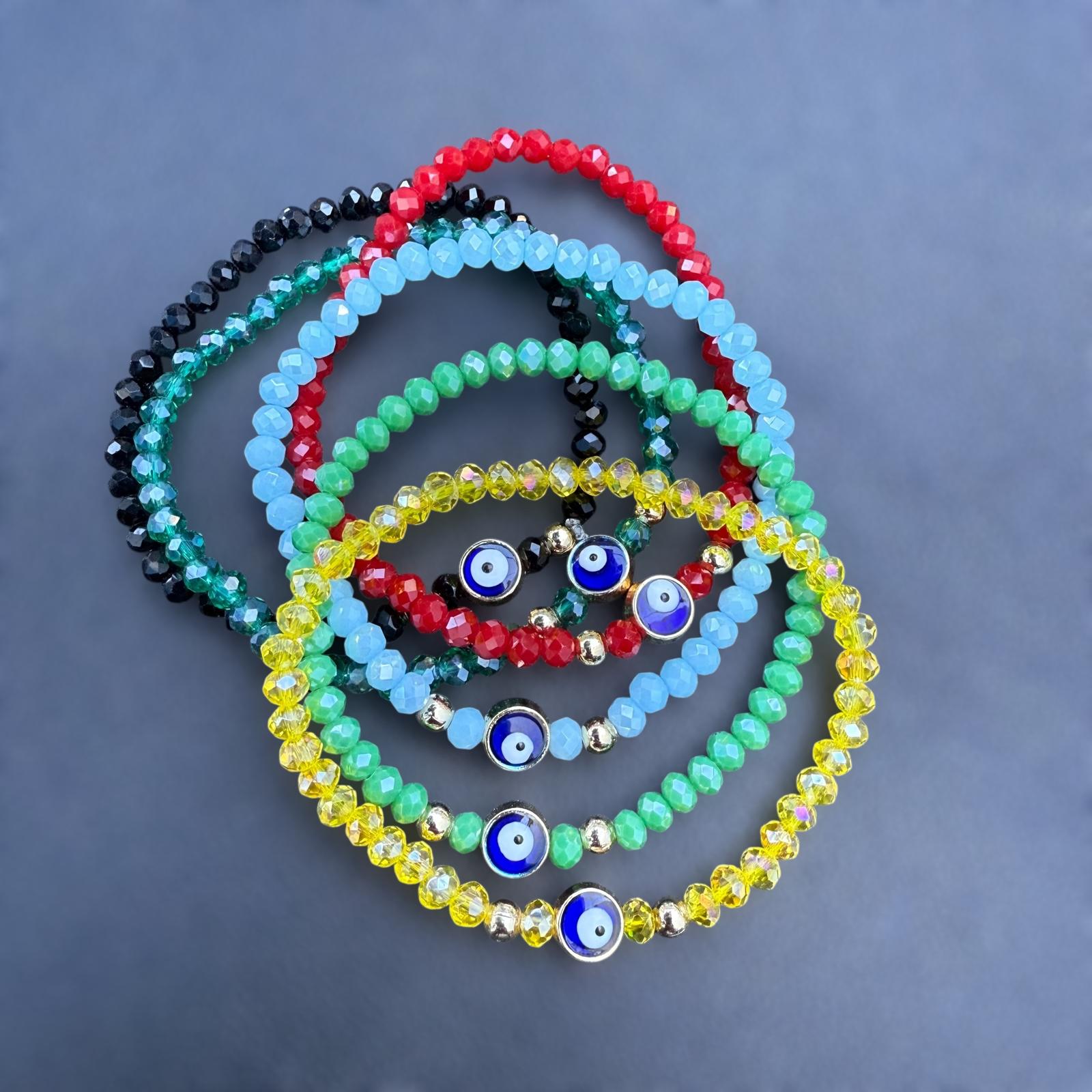 Stretchy Bracelet |12 Color Mix Set | Evil Eye 4 mm Crystal