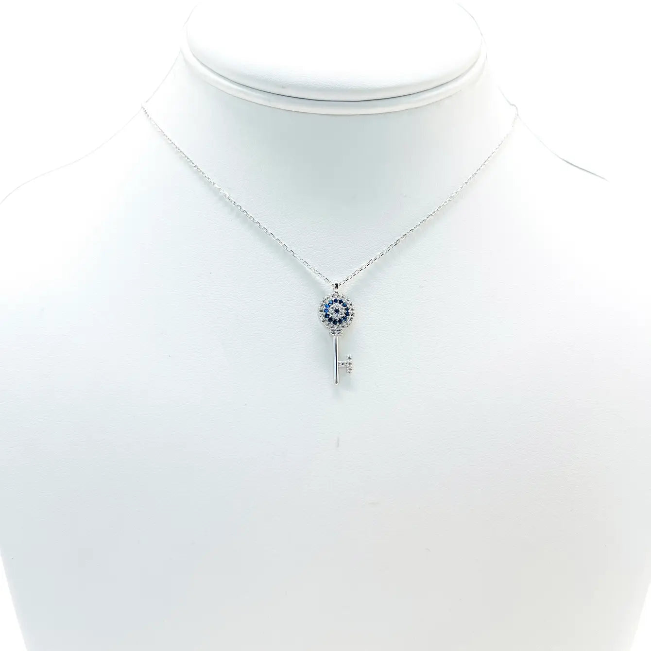 925 Sterling Silver Key Evil Eye Necklace