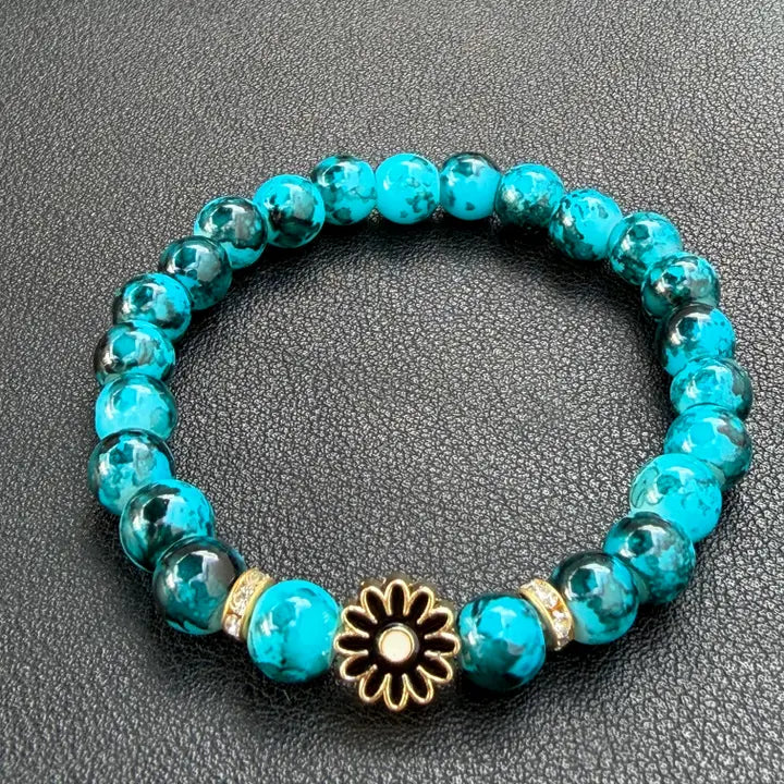 Stretchy Beaded Flower Charm Bracelets – 7 Color Mix Set