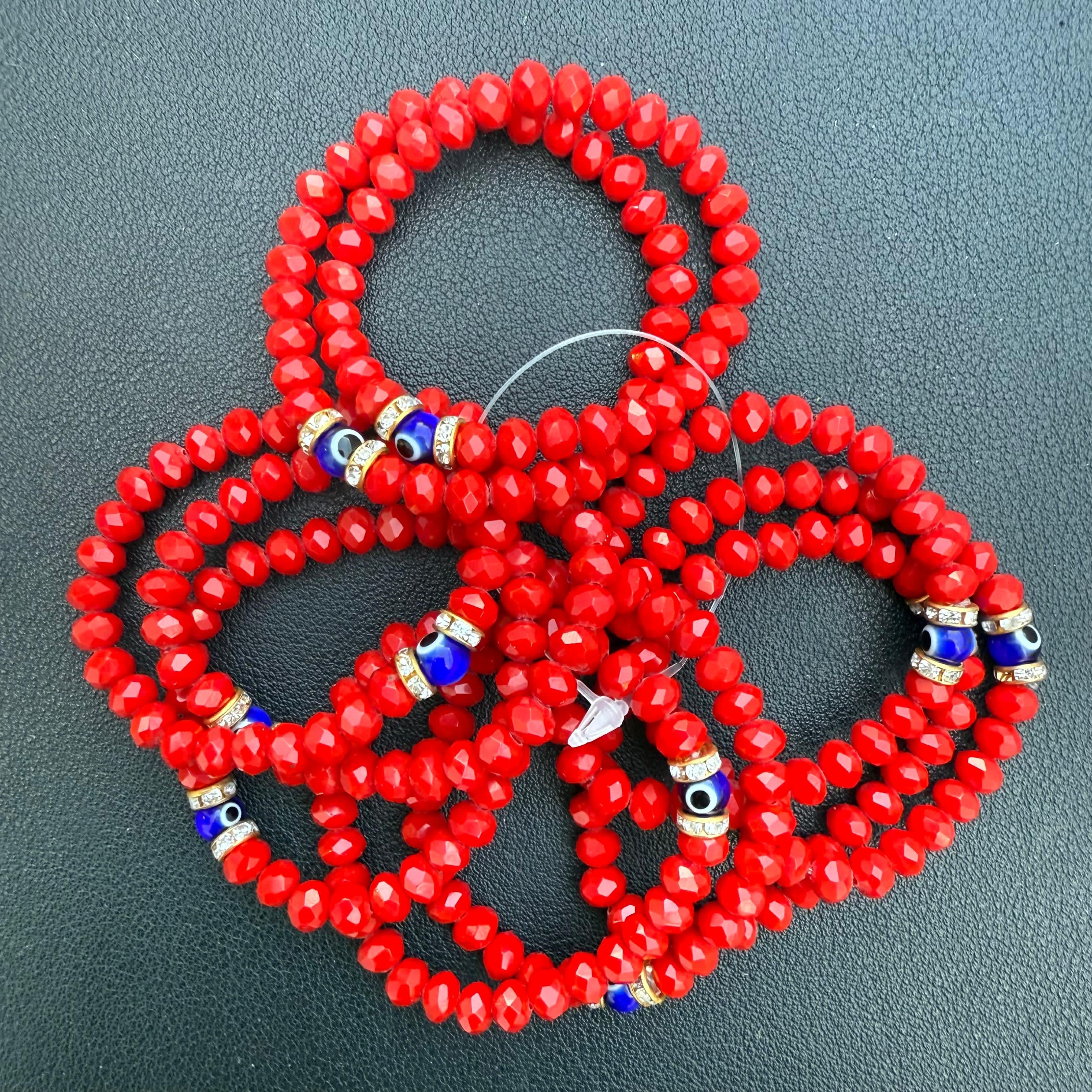 Dark Red Beaded Evil Eye Kids Bracelet – Protective & Style