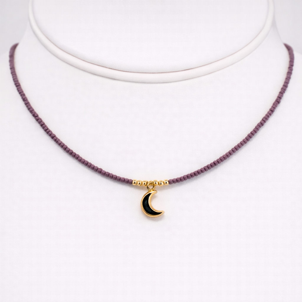 Celestial Moon Pendant Beaded Necklace: Elegant and Mystical