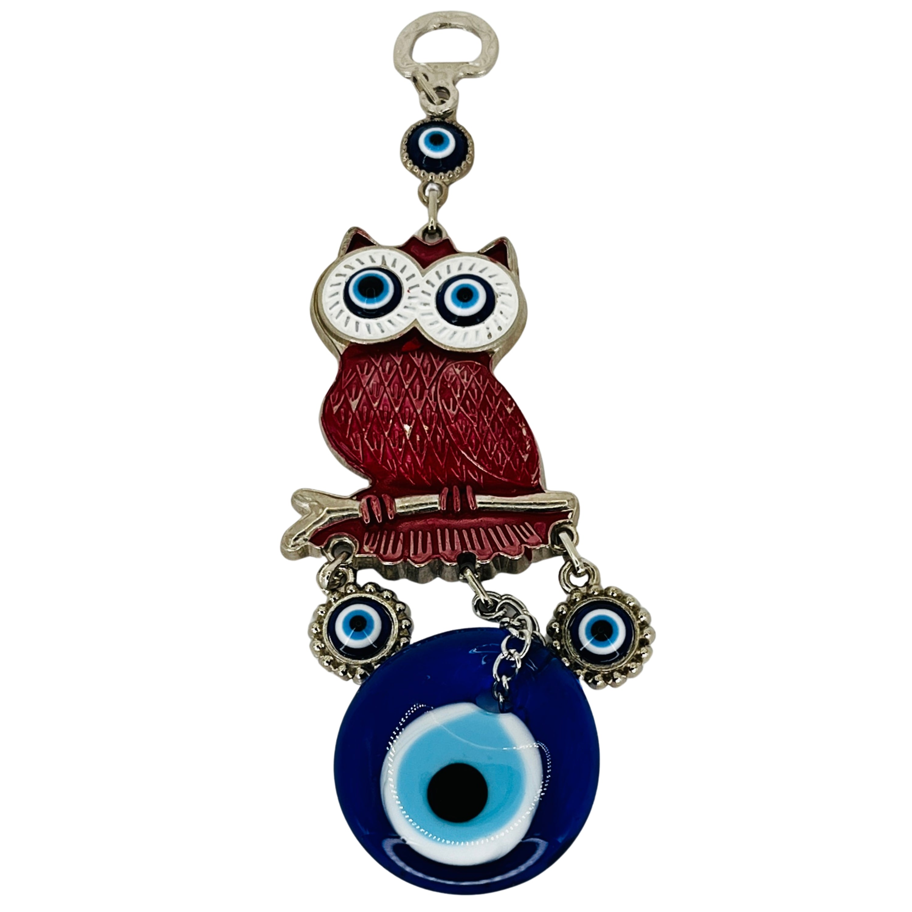 Red Owl Evil Eye Wall Hanging Ornament – Symbol of Wisdom