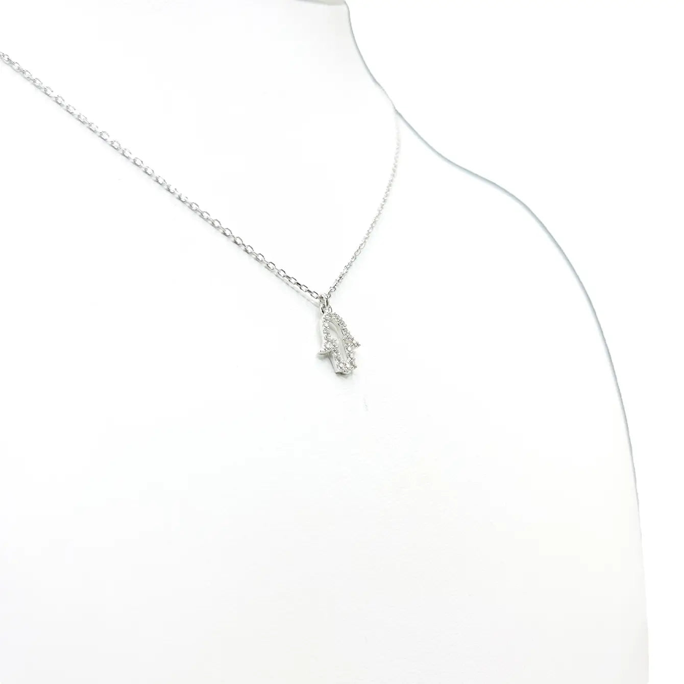 925 Sterling Silver Dainty Hamsa Evil Eye Necklace