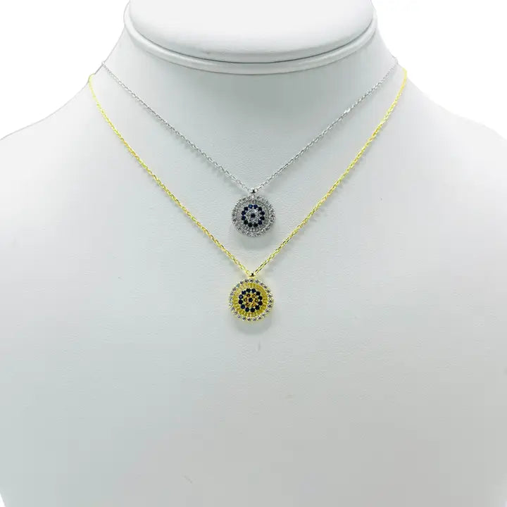 925 Sterling Silver - Round Navy Evileye Necklace