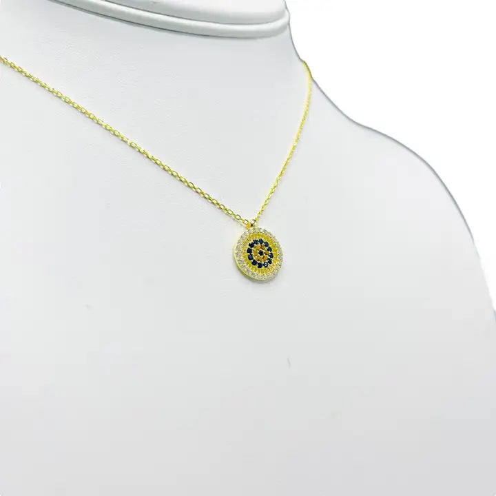925 Sterling Silver - Round Navy Evileye Necklace